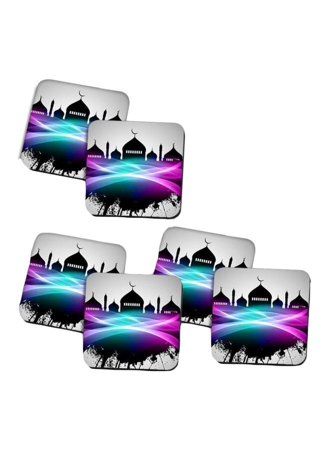 PrinTech - 6-Piece Ramadan Printed Coaster Set Black/Pink/Grey - Image 1