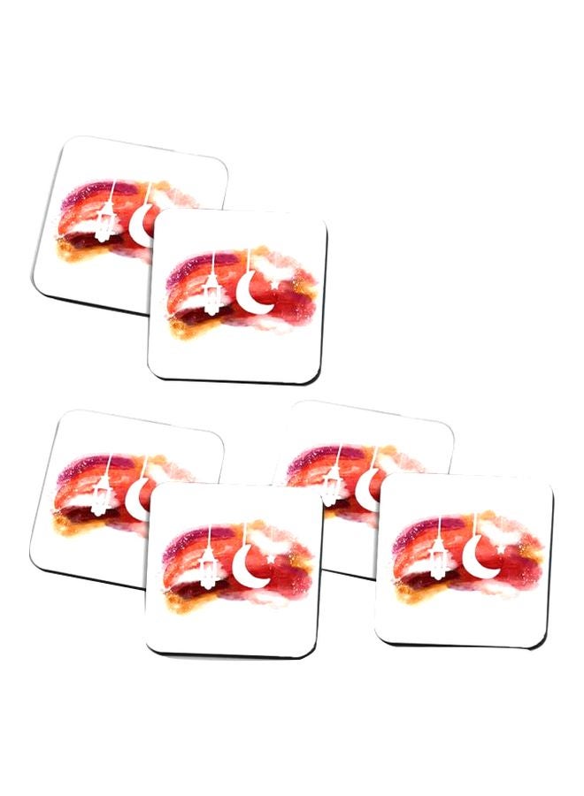 برنتيك طقم حوامل أكواب خشبية بطبعة لشهر رمضان مكون من 6 قطع أبيض/أحمر/بيج One Size