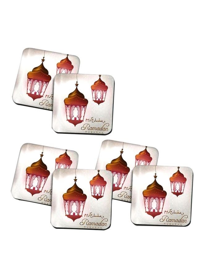 برنتيك طقم حاملات أكواب مطبوعة مكون من 6 قطع أبيض/أحمر/وردي