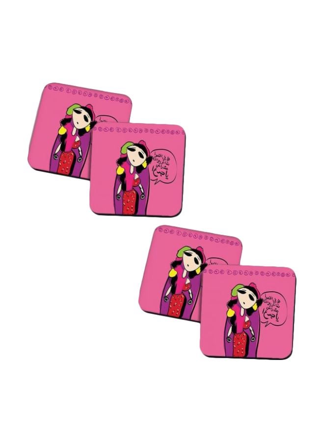 PrinTech - 4-Piece Printed Wooden Coaster Set Pink/Purple/Red - Image 1