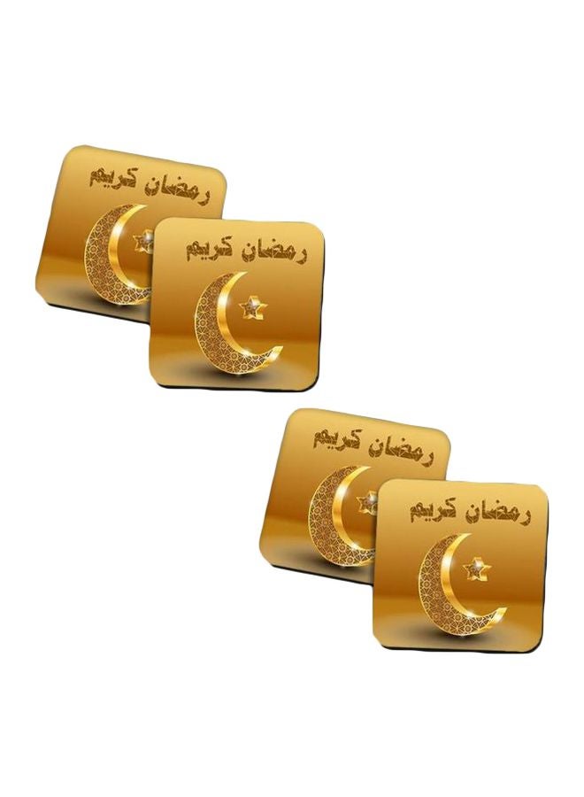 برنتيك طقم قواعد أكواب خشبية مطبوع بنقشة رمضانية مكون من 4 قطع ذهبي 