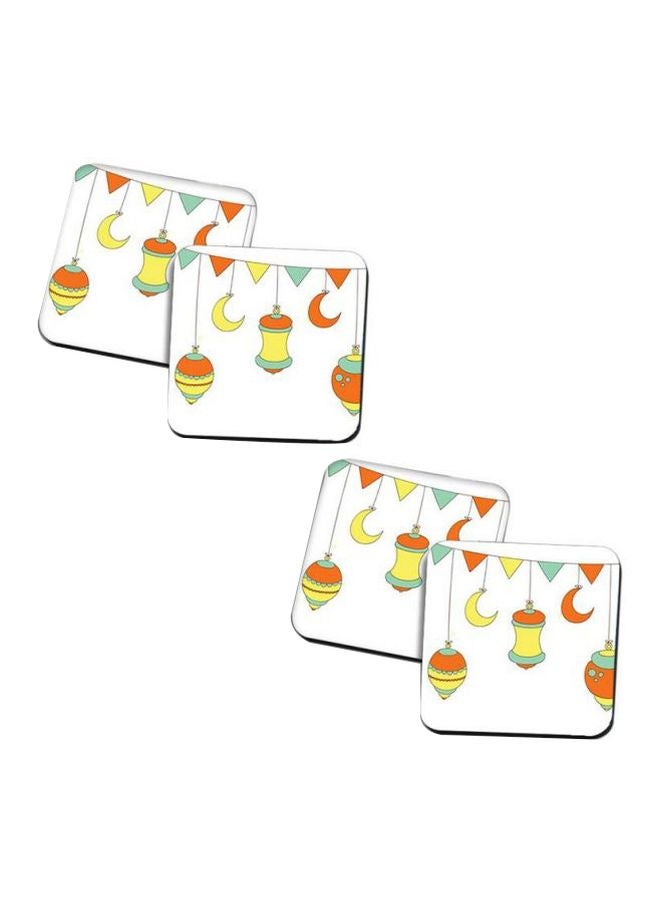 برنتيك طقم حاملات أكواب مطبوعة من 4 قطع أبيض/ أصفر/ برتقالي