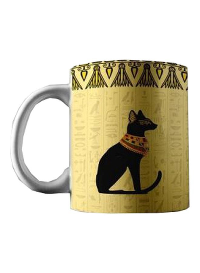 Egyptian Black Cat Printed Mug Yellow/Black