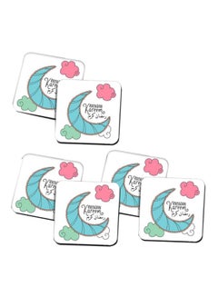 PrinTech 6-Piece Printed Tea Coaster Set White/Green/Pink 