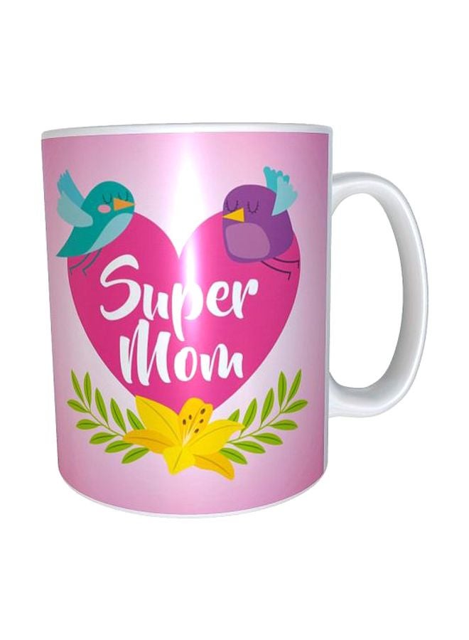 مج مطبوع بعبارة "Super Mom" وردي/أصفر/ أزرق