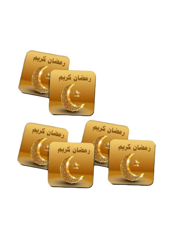 PrinTech - 6-Piece Ramadan Wooden Coaster Gold/Beige - Image 1