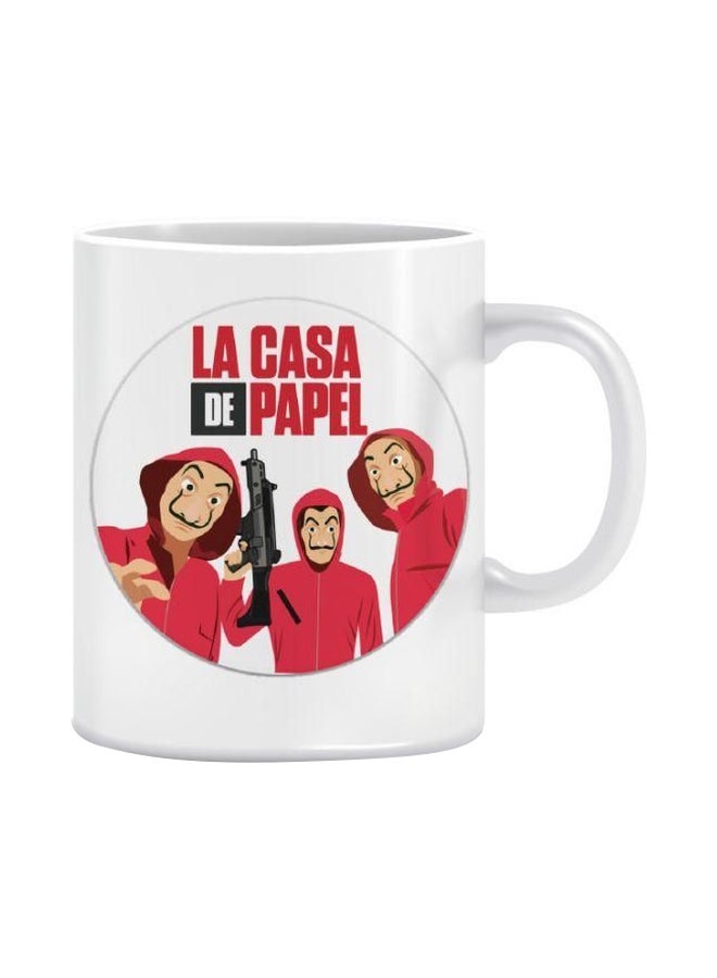 بابيون - قدح سيراميك مطبوع مستوحى من مسلسل la Casa De Papel أبيض/أسود/أحمر - Image 1