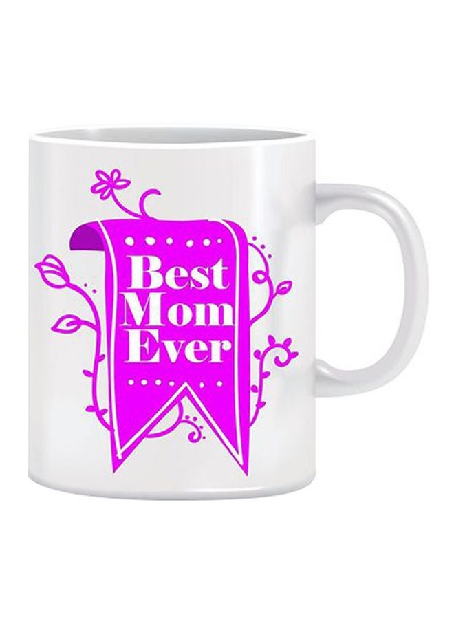 فاست برينت مج قهوة مزين بطبعة عبارة "Best Mom Ever" أبيض/ وردي
