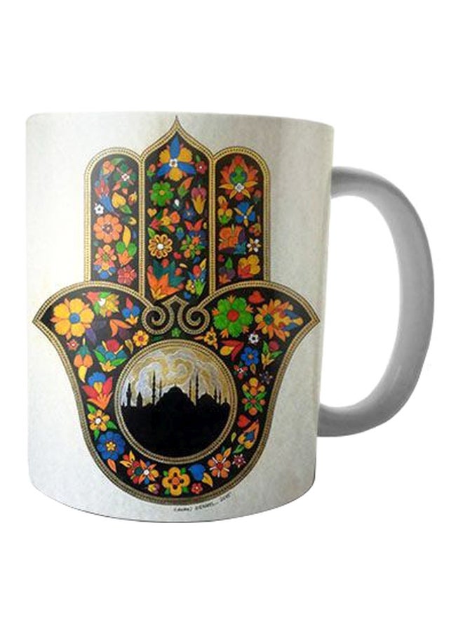 فاست برينت مج قهوة من السيراميك مزين بطبعة أبيض/أسود/أصفر