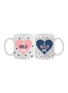 Fast Print 2-Piece Printed Ceramic Coffee Mug White/Blue/Pink 
