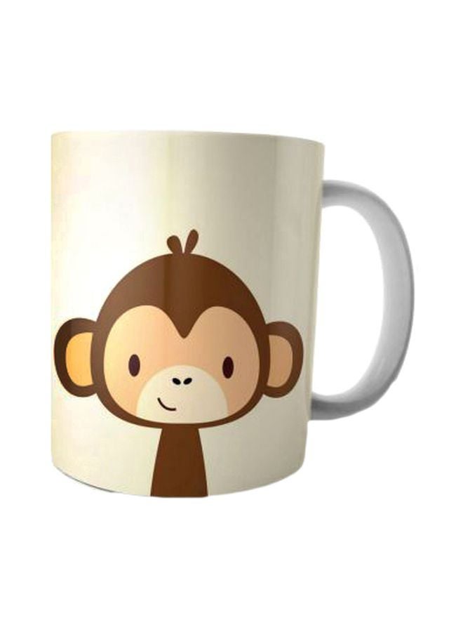 Fast Print Monkey Printed Ceramic Coffee Mug Beige/Brown Standard 
