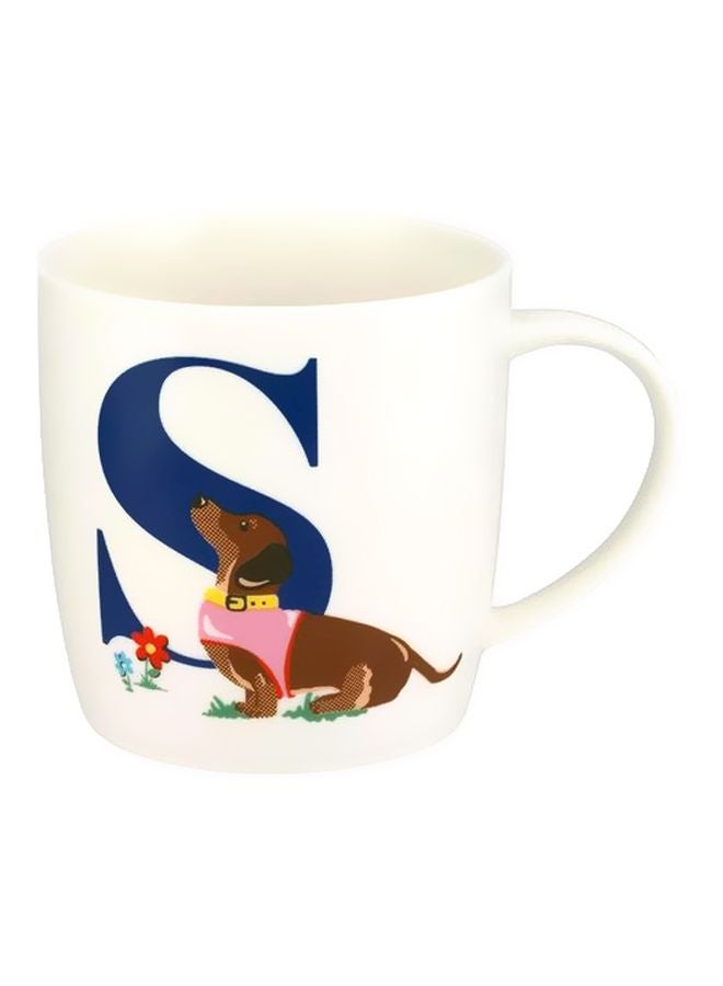 فاست برينت مج من السيراميك بطبعة الحرف الأبجدي S أبيض/أزرق/بني