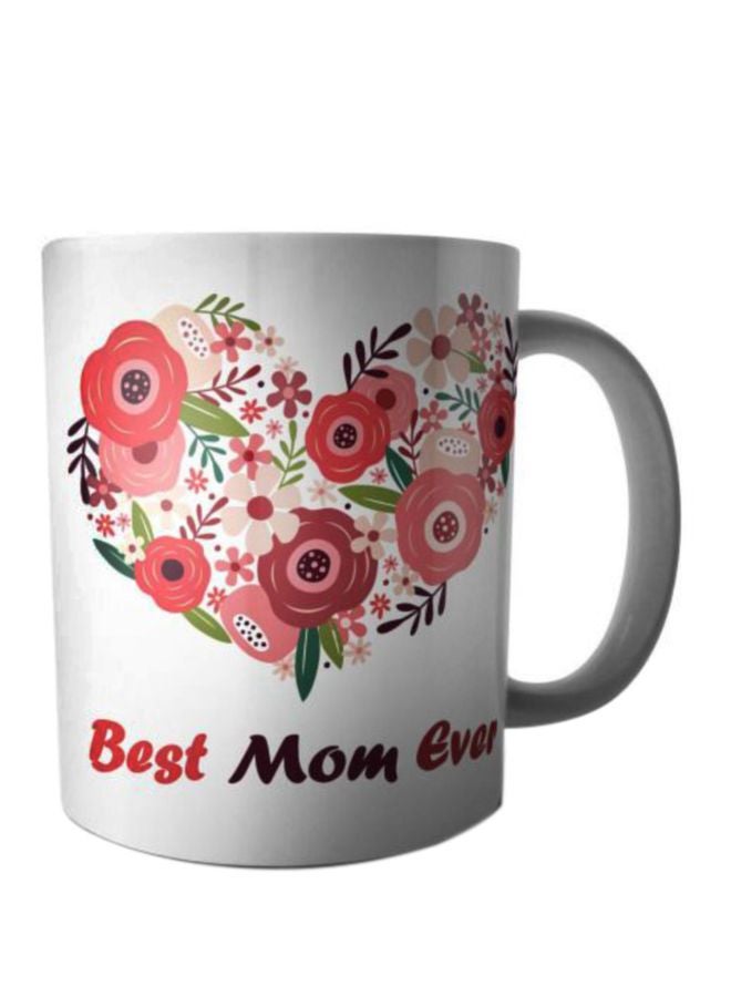 فاست برينت مج من السيراميك مزين بطبعة عبارة "Best Mom Ever" وردي/أخضر/أبيض