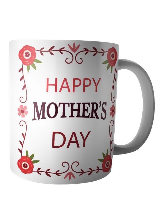 فاست برينت مج من السيراميك بطبعة عبارة "Happy Mother's Day" أبيض/أحمر/بني