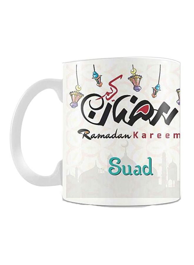 فاست برينت مج سيراميك مطبوع عليه عبارة "رمضان كريم" أبيض / أسود / أزرق