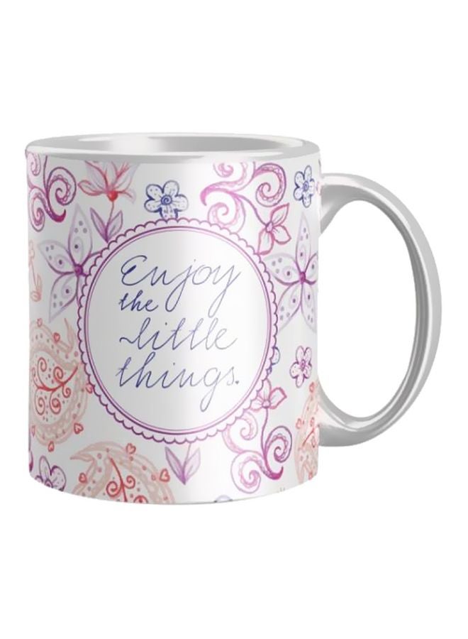 مج قهوة من السيراميك مزين بطبعة أبيض / وردي / أزرق