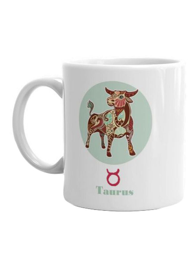 فاست برينت مج من السيراميك بطبعة برج الثور أبيض/أخضر/بني Standard