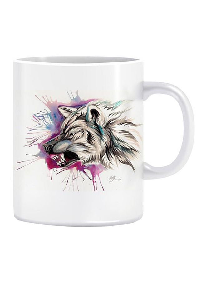 فاست برينت مج من السيراميك بطبعة ذئب أبيض/ رمادي/ أرجواني Standard