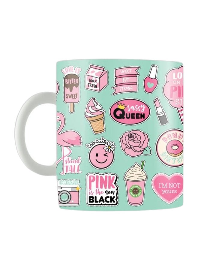 Octopus Printed Ceramic Coffee Mug Green/Pink One Size 