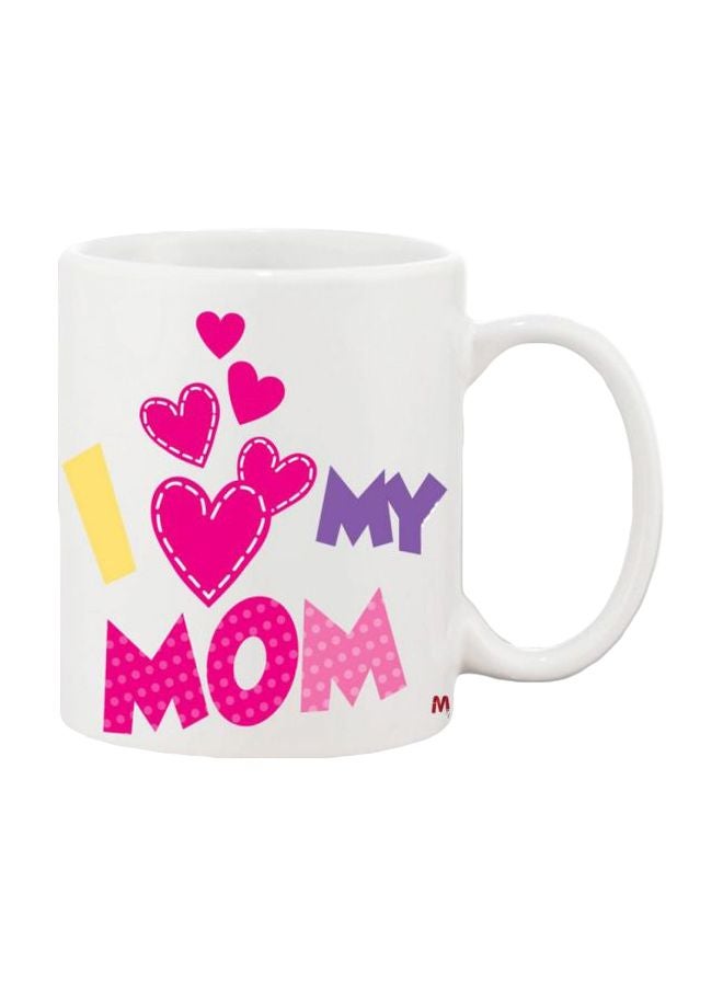 فاست برينت مج مطبوع بعبارة "I Love My Mom" أبيض/وردي/أصفر Standard