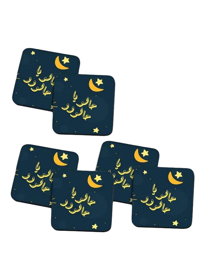 برنتيك طقم حوامل أكواب من الخشب مزينة بطبعة، 6 قطع أزرق/أصفر Standard 