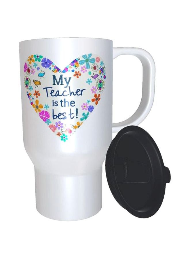 مج مطبوع للقهوة مزود بغطاء أبيض/ أسود/ أرجواني One Size