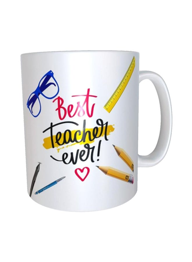 مج قهوة مطبوع بعبارة "Teacher Day" أبيض/أسود/أصفر Standard