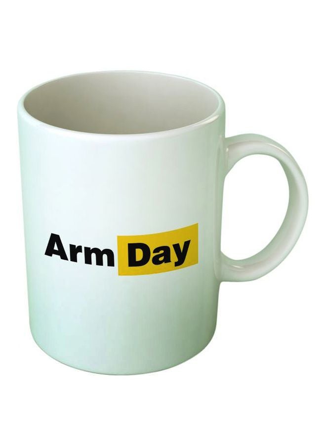 Upteetude Arm Day Printed Coffee Mug White/Black/Yellow