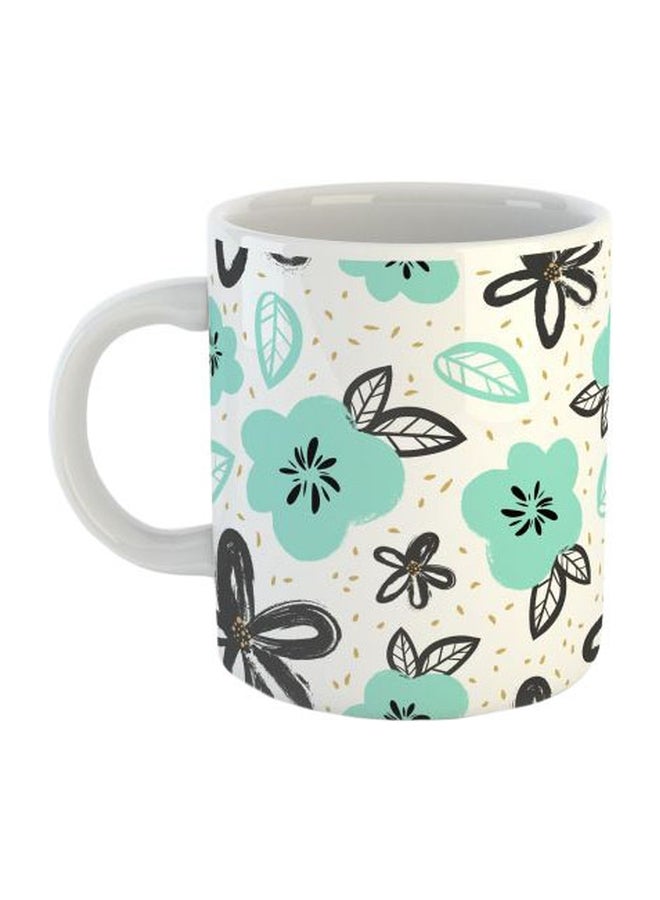 Floral Printed Mug White/Black/Green