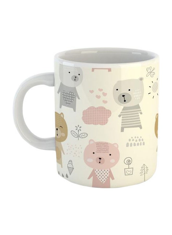 Teddy Bear Printed Mug Beige/Pink/White