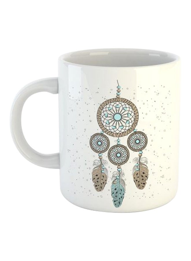 Printed Porcelain Mug White/Green/Beige