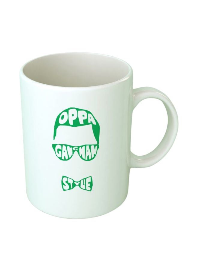 Upteetude - Oppa Gangnam Style Printed Coffee Mug White/Green - Image 1