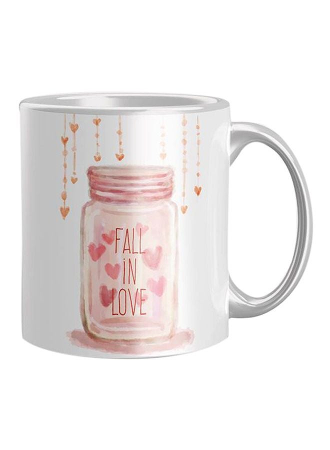 مج قهوة من السيراميك مزين بطبعة أبيض/وردي/أصفر One Size