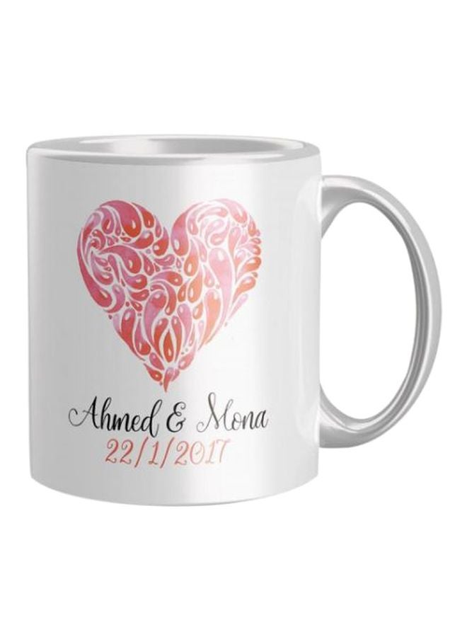 مج قهوة من السيراميك مزين بطبعة أبيض / وردي / أزرق One Size