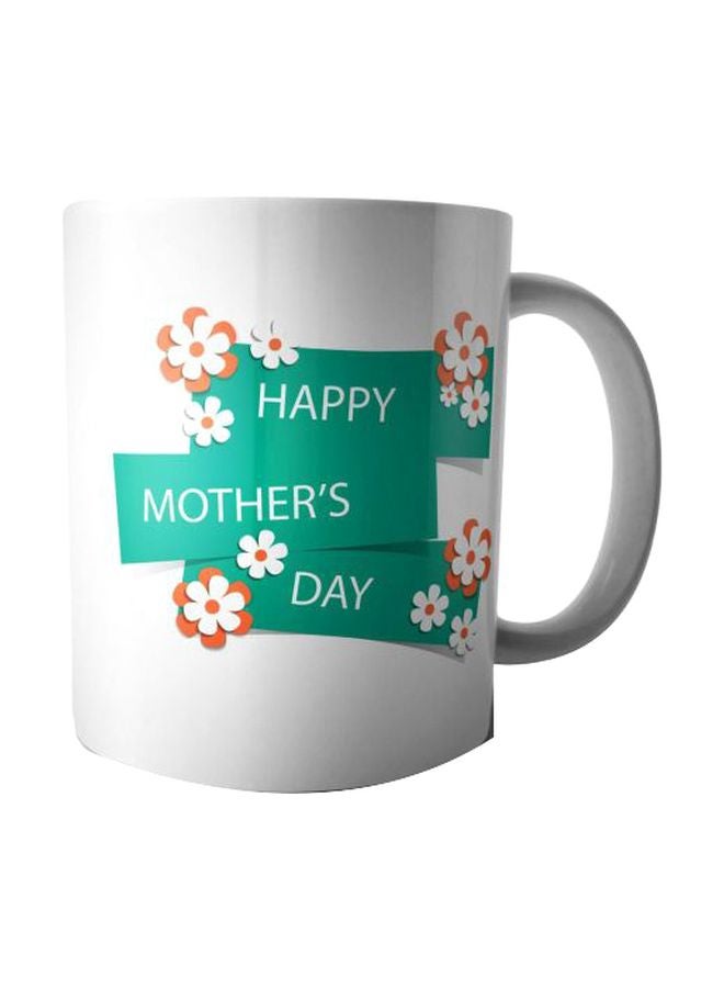 فاست برينت مج من السيراميك بطبعة عبارة "Happy Mother's Day" أبيض/أخضر/برتقالي