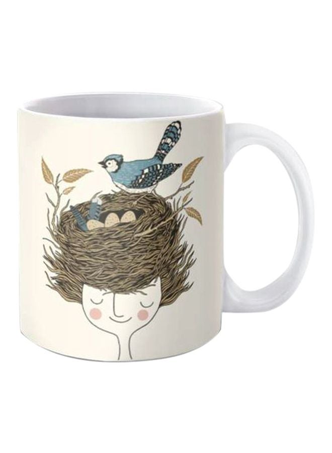 آي برينت مج قهوة من السيراميك مزين بطبعة أبيض/أزرق/بني One Size