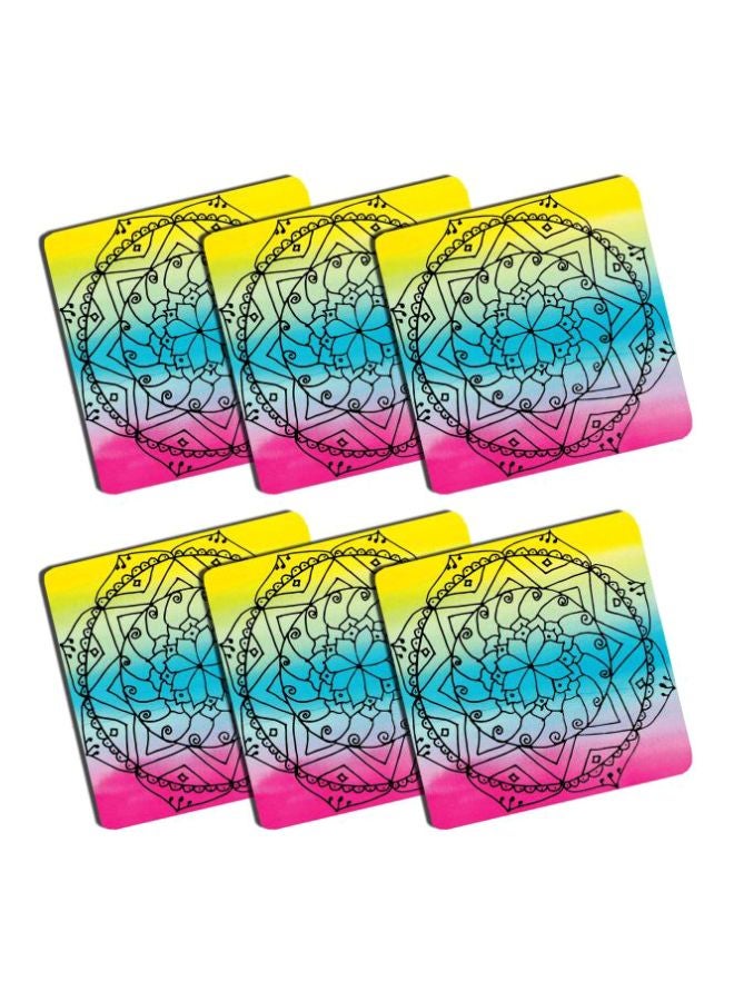 Artistic Touch - 6-Piece Printed Coaster Set Yellow/Blue/Pink 9x9cm - Image 1