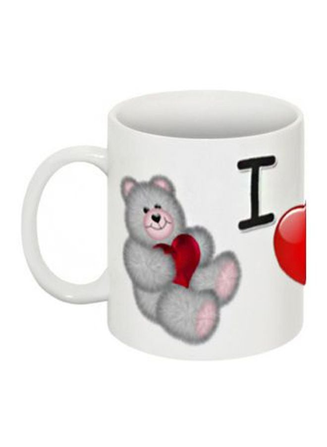 مج قهوة بطبعة على شكل الدبدوب تيدي رمادي/ أحمر/ أبيض - Image 1