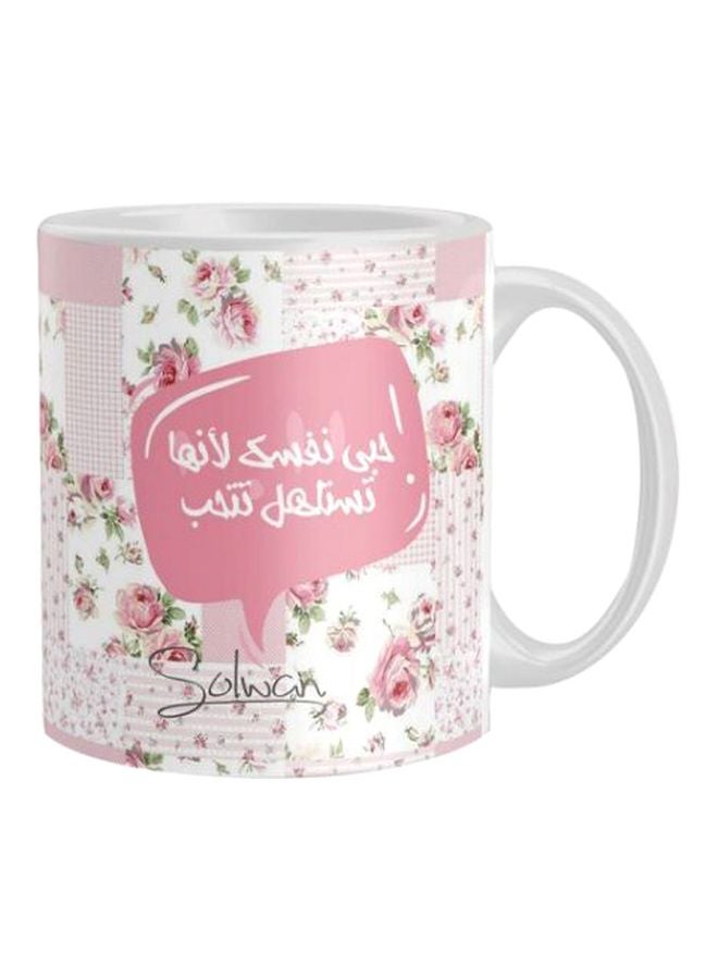 قدح قهوة مطبوع أبيض/وردي/أخضر One Size