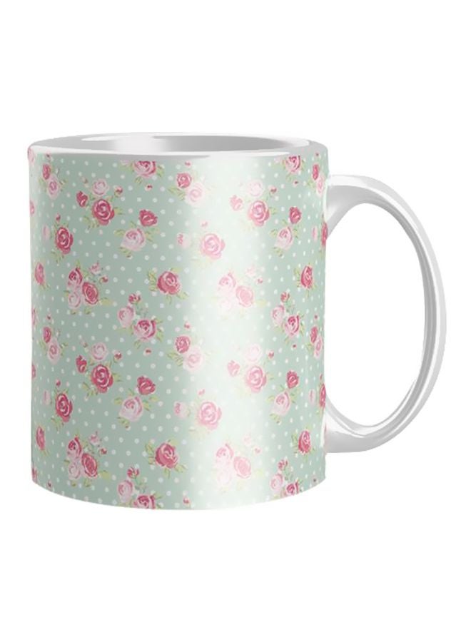 مج قهوة من السيراميك مزين بطبعة أخضر/ فضي/ وردي One Size