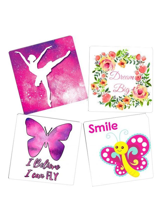 Artistic Touch - 4-Piece Wooden Coaster White/Pink/Yellow 9x9cm - Image 1
