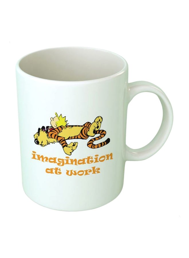 فاست برينت مج مطبوع عليه رسمة كارتونية أبيض/ أصفر/ برتقالي