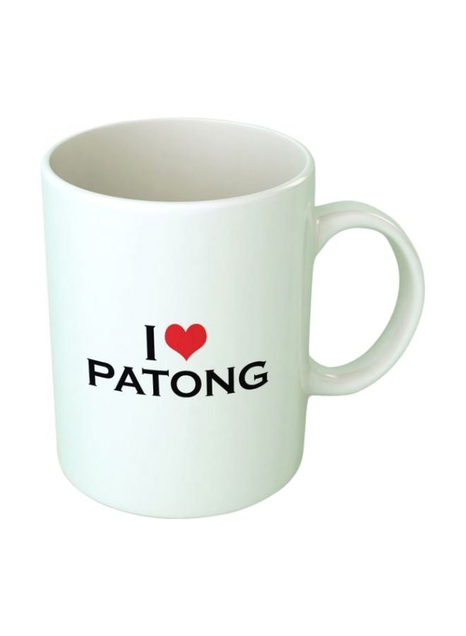 فاست برينت مج سيراميك مزين بطبعة عبارة "I Love Patong" أبيض/أسود/أحمر