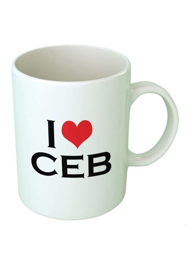 فاست برينت مج مزين بطبعة عبارة "I Love CEB" أبيض/أسود/أحمر
