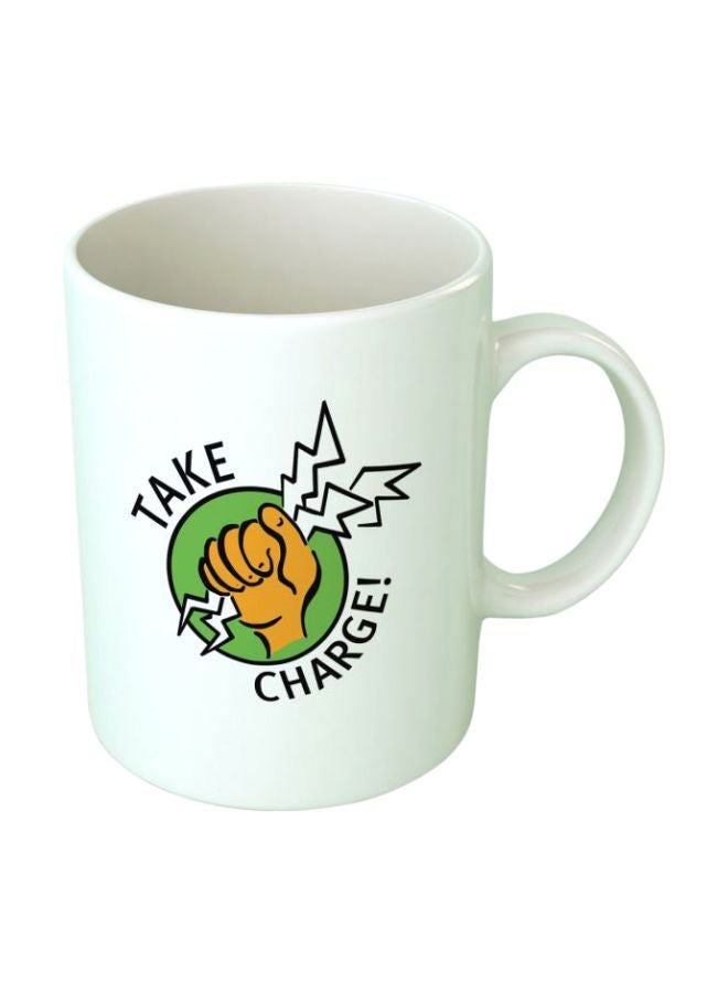 فاست برينت مج قهوة مزين بطبعة عبارة "Take Charge" أبيض/أسود/أخضر
