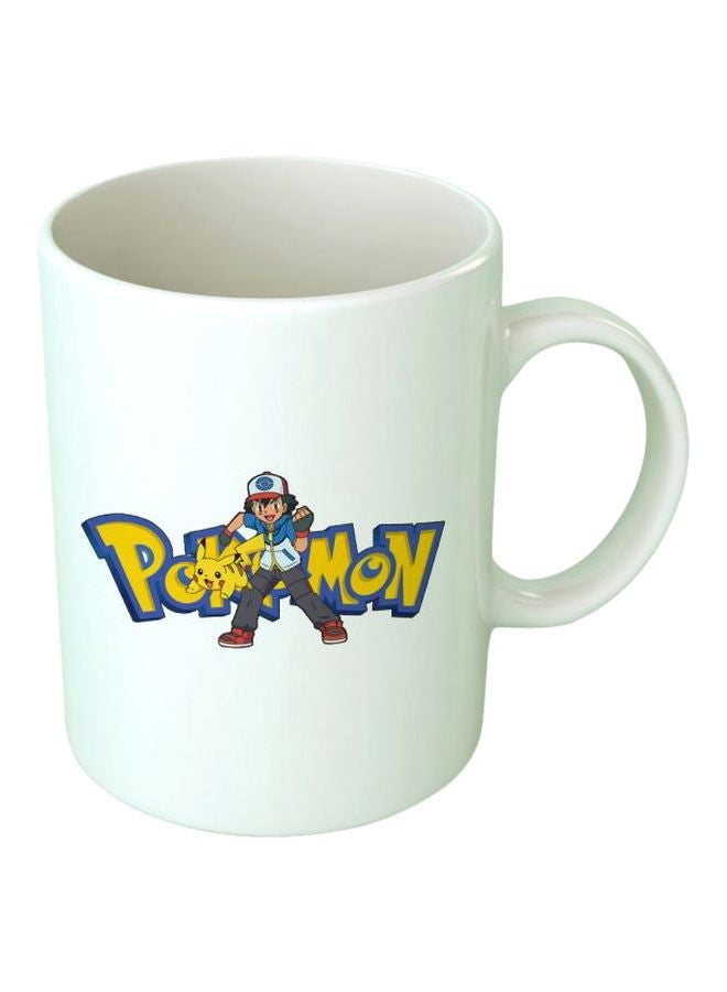 فاست برينت مج مزين بطبعة شعار بوكيمون أبيض/أصفر/أزرق