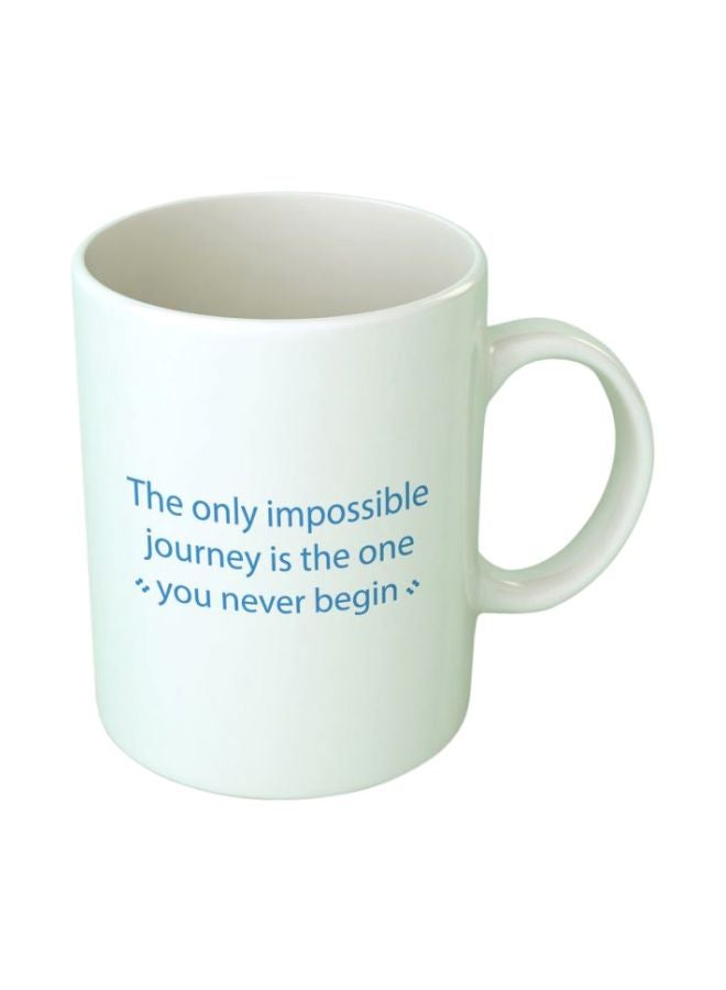 فاست برينت مج مزين بطبعة عبارة "The Only Impossible Journey Is The One You Never Begin" أبيض/أزرق