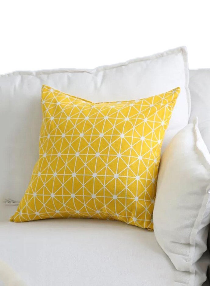 Decorative Cushion Cover Yellow/White 45x45cm