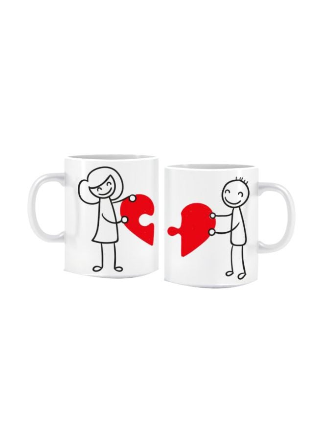 مج سيراميك مزين بطبعة من قطعتين أبيض/أحمر/أسود