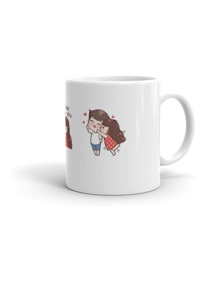مج مزين بطبعة ثنائي لطيف أبيض/أحمر/بيج - Image 3